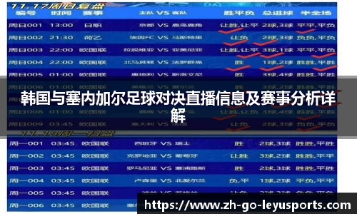 韩国与塞内加尔足球对决直播信息及赛事分析详解